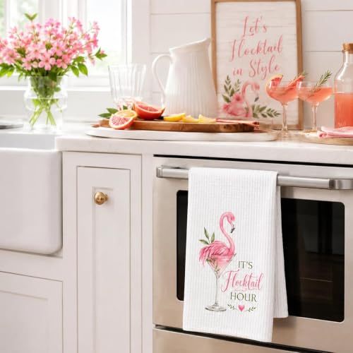 LALAWELL Flamingo Kitchen Towels - Pink Flamingo Decor for Summer & Parties