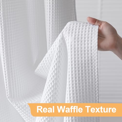 White Cotton Blend No Hook Shower Curtain with Liner - 71x74 Inches - River Dream Variation of White / 71W x 74L