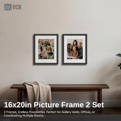 VCK Black 16x20 Picture Frame 2 Pack with Mat and Glass – Fits 11x14 Photos