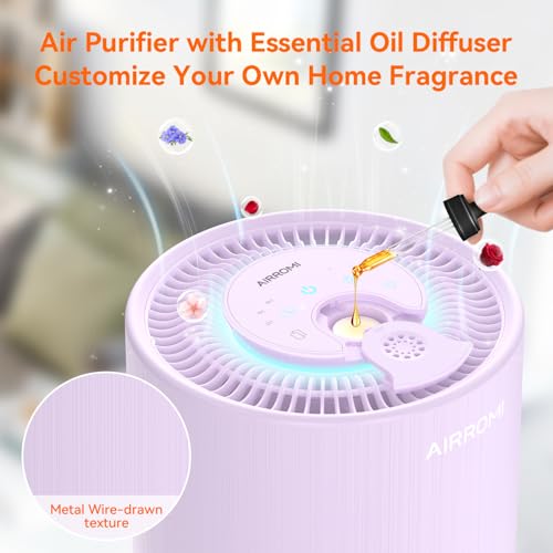 AIRROMI Purple Air Purifier for Bedroom with HEPA 3-in-1 Filter, Covers Up to 990 sq ft, Quiet 360° Air Cleaner for Pets & Allergies