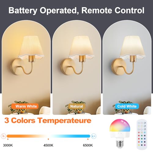 Cream 10 Inch Battery Operated Wall Sconce Set of 2 with Rechargeable Bulbs