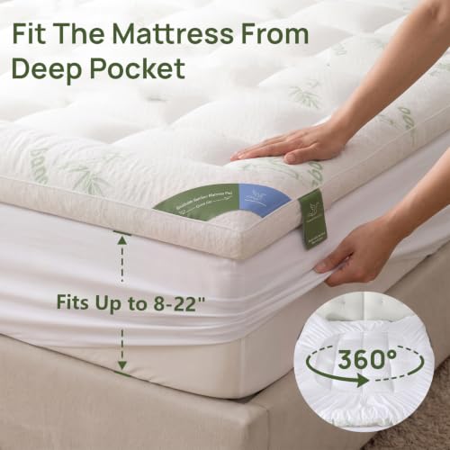 King Size Pillow-Top Mattress Topper 1200 GSM Bamboo Visco Filler Deep Pocket
