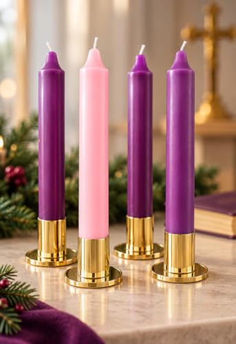 Advent Candle Set 4 Unscented 1.5in x 12in Purple Pink - Holds Not Included