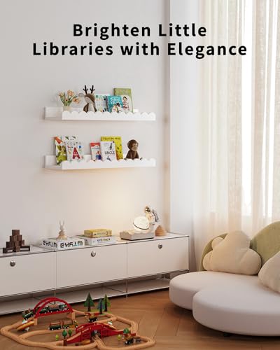 Shario Nursery Book Shelves, 4-Pack White Floating Shelves for Wall