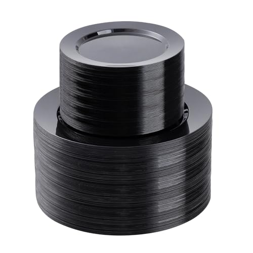 200PCS Black Plastic Dinner and Dessert Plates Set - Disposable Party Tableware