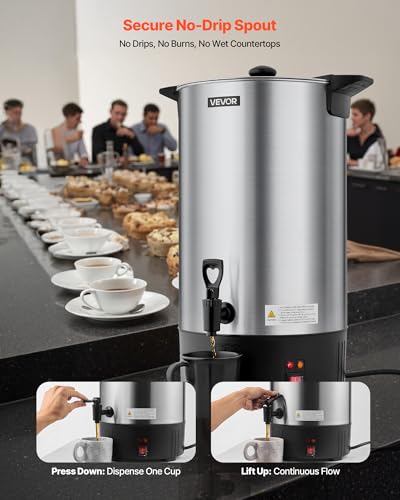 VEVOR Commercial Coffee Urn 100 Cups 15L Hot Beverage Dispenser with Dripless Faucet