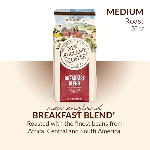 Breakfast Blend Ground Coffee 20oz - Medium Roast, Pack of 4 - Arabica, Freshly Roasted