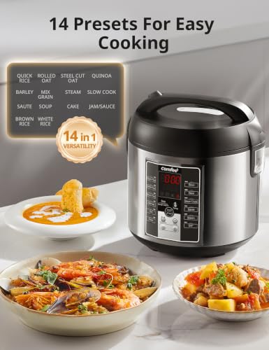 COMFEE' 10-Cup Uncooked Rice Cooker with 14 Presets, Nonstick Pot, 5.3Qt Capacity