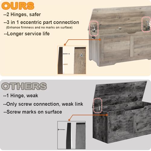 Grey Wooden Storage Chest with Lift Top – 39.4" Large Toy & Blanket Storage Bench