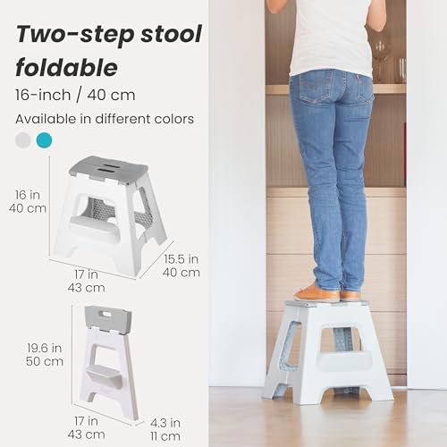 Gray 16-Inch 2-Step Foldable Folding Step Stool - Compact, Non-Slip