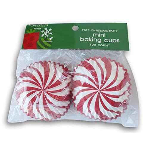 Tiny Peppermint Swirl Baking Cups - Christmas Paper Liners for Cupcakes, Muffins - 100 Count