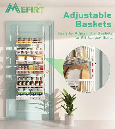 Over The Door Pantry Organizer 6-Tier Wall Mount Spice Rack - White