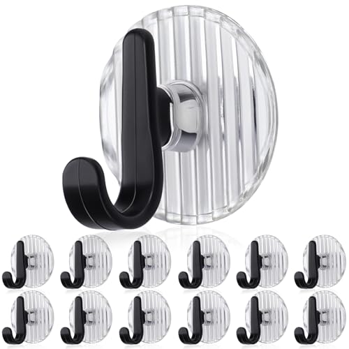 Thyle 12 Pcs 1.8 Inch Christmas Wreath Hangers Large Adhesive Wall Hooks Xmas Black Heavy Duty Over The Door Hook for Smooth Front Door Garage Windows Wreaths Christmas Party Festival Decorations