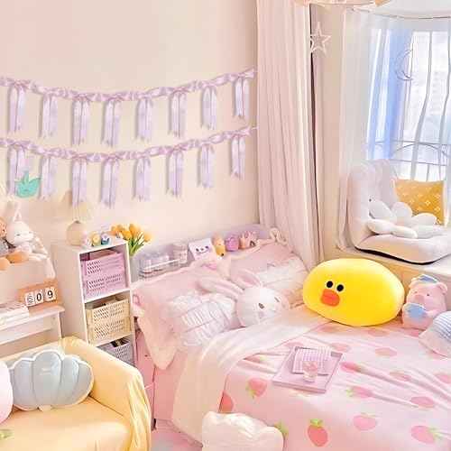 Yuubin 2 Pack Pink Bow Christmas Garland Banner Decor,Sweet Party Hanging Decorations for Women Coquette Birthday Bridal Shower Wedding Engagement Bachelorette Girl Baby Shower Supplies