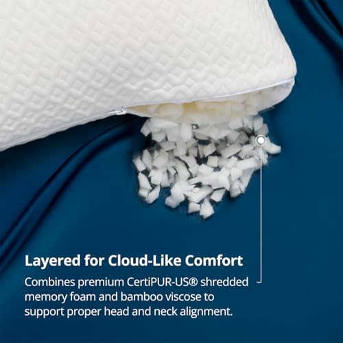 Queen White Rayon Bamboo Memory Foam Pillow - Adjustable & Cooling