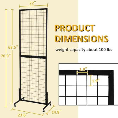 2 Pack 1.8' x 5.7' Freestanding Wire Grid Wall Panels with T-Base Wheels Display Rack