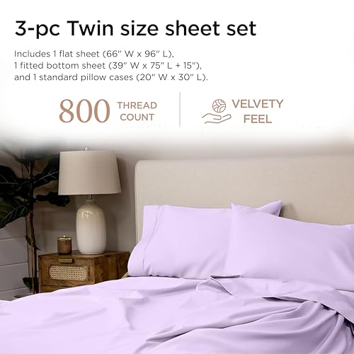 Threadmill 800TC Cotton Twin Sheet Set Lilac Solid Sateen Bed Linens