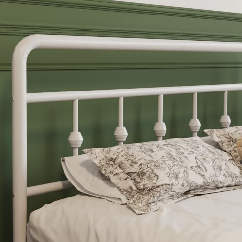 Twin XL Bed Frame with Headboard and Footboard - White Vintage Metal Design