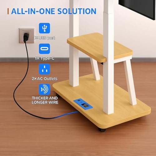DIOOSN Maple Rolling TV Stand for 32-80 Inch TVs with Power Outlet & Adjustable Height