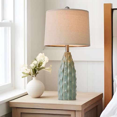USumkky 23.75-inch Green Ceramic Table Lamp Set of 2 - Farmhouse & Modern Nightstand Decor