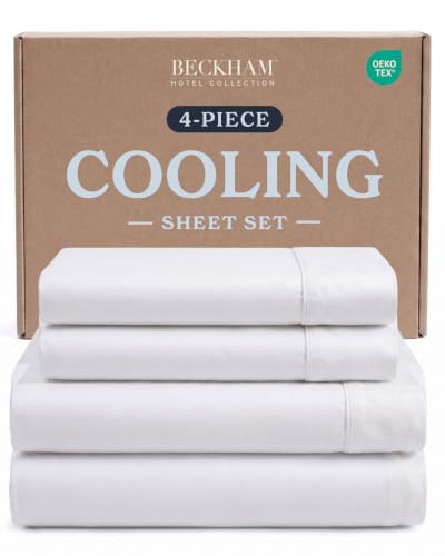 Queen Cooling Sheet Set - Beckham Hotel Collection White 4-Piece, Hypoallergenic & Durable