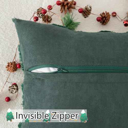 UGASA Christmas Tree Decorative Pillow Covers 18x18 Inch Set of 2 Soft Plush Faux Fur Luxury Sparkling Sequin Pattern Throw Pillows Pillowcases for Couch Sofa Holiday Festivals Home Decor, Dark Green