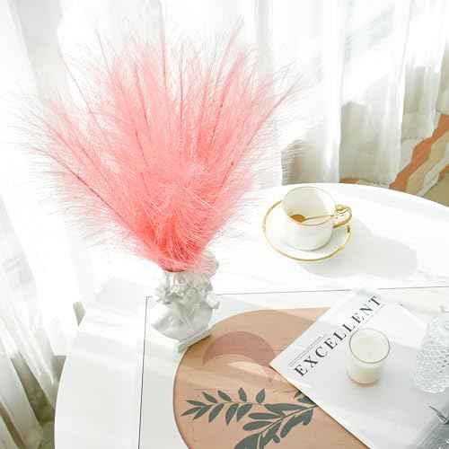 Mandy's Coral Silk Pampas Grass Bouquet 20 Stems 17.7in Fluffy Artificial Pampas with Bendable Stems for Wedding Centerpiece Home Boho D?cor