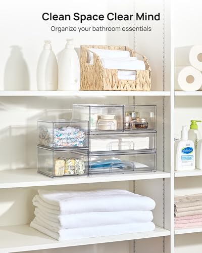 Vtopmart Stackable Plastic Storage Drawers Set of 6 – 2 Wide + 4 Small Organizers
