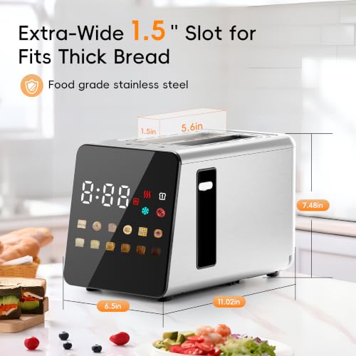 WUNLY Smart Touchscreen Toaster with Wide Slots & Memory - Silver