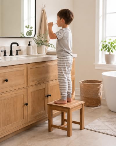 12-Inch Wooden Step Stool - Small Bathroom & Kitchen Stool in White Oak