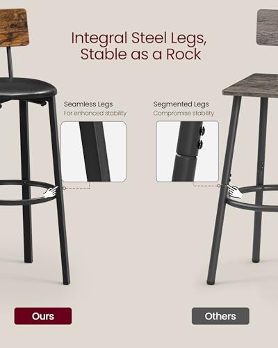 VASAGLE Rustic Brown & Black Set of 2 Bar Stools - 29.7 Inch Modern Kitchen Chairs