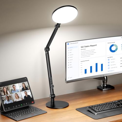 LED Desk Lamp for Home Office & Video Calls - 98 CRI, Dimmable, 37" Adjustable Swing Arm