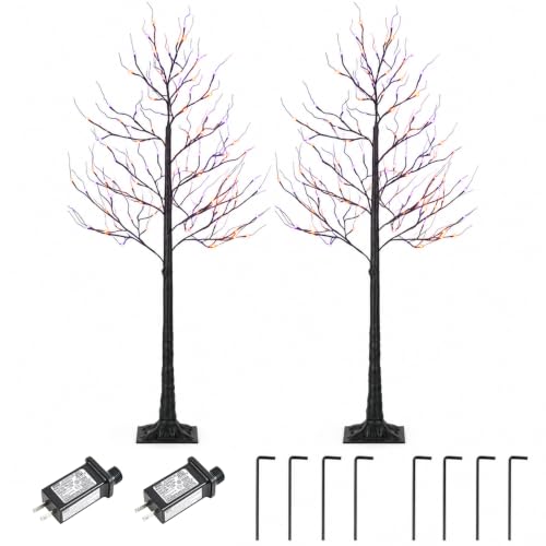 HOLIMAX 6FT LED Lighted Halloween Tree 2-Pack Orange & Purple Indoor Outdoor Decor