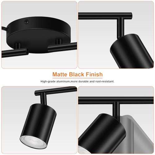 Plug in 4-Light Track Lighting Kit Black - Rotatable Ceiling Spotlight for Kitchen & Bedroom