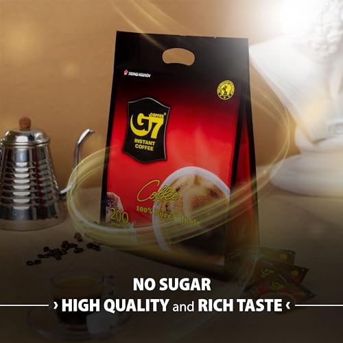 TRUNG NGUYEN G7 Pure Black Instant Coffee 14oz - Strong, No Sugar, Rich Flavor, 200 Sachets