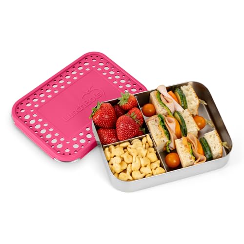Kids Stainless Steel Bento Lunch Box - Large 3-Section Pink Dots, 32oz