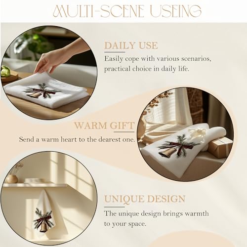 Bell White Christmas Kitchen Towels - Neutral Dish Hand Towels 16x24 Inch