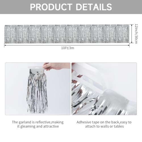 4 Pack Silver Fringe Garland - 40ft Foil Tinsel Curtain for Parties & Weddings