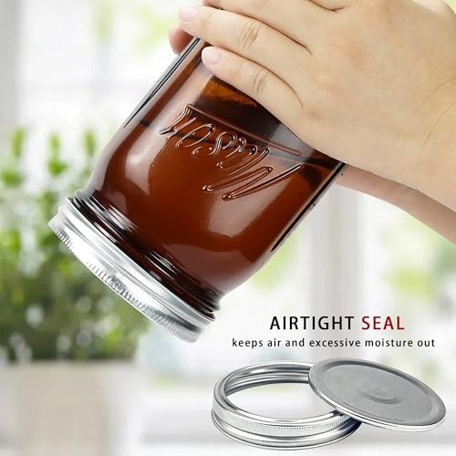 Amber Wide Mouth Mason Jars 32 oz with Metal Airtight Lids - Vintage Food Storage, Canning & Preserving - 12 Pack