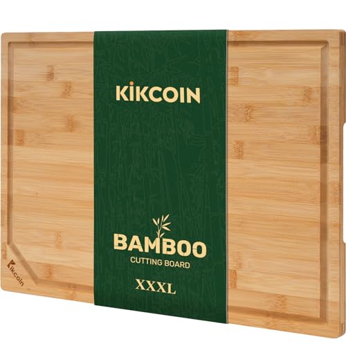 Natural 24 x 18 Inch Bamboo Cutting Board for Kitchen, Reversible, Juice Groove & Handle