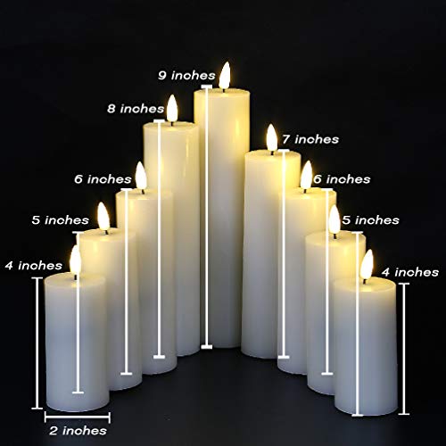 Eywamage Ivory Tall Flameless LED Candles with Remote Control Set of 9