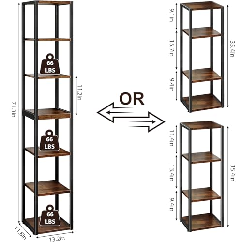 DreamDashio 6-Tier Corner Shelf Tall Narrow Bookcase for Small Spaces