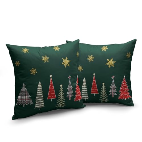 A6-2 20 x 20 Green Christmas Tree Pillow Covers Set of 2 - Dark Green Linen