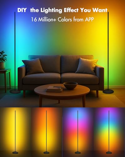 Vexinat Black Smart RGB LED Corner Floor Lamp - App & Remote Control