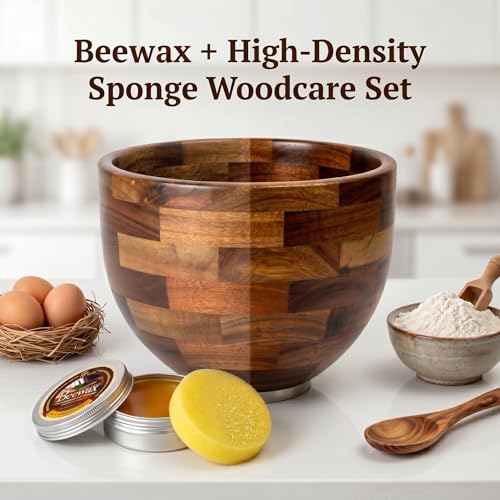 Natural Wood Mixing Bowl for KitchenAid Tilt-Head Stand Mixers - 4.5-5 Qt, Acacia with Stainless Steel Base - Variation of Natural Wood