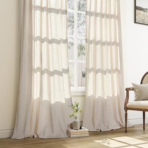 Aersas Natural Linen Pinch Pleated Floor-Length Curtains 40x96 Inches, Pack of 2, Cream