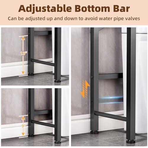 Over The Toilet Storage Cabinet with Fluted Wave Doors and Adjustable Shelves - Black - Freestanding Bathroom Organizer