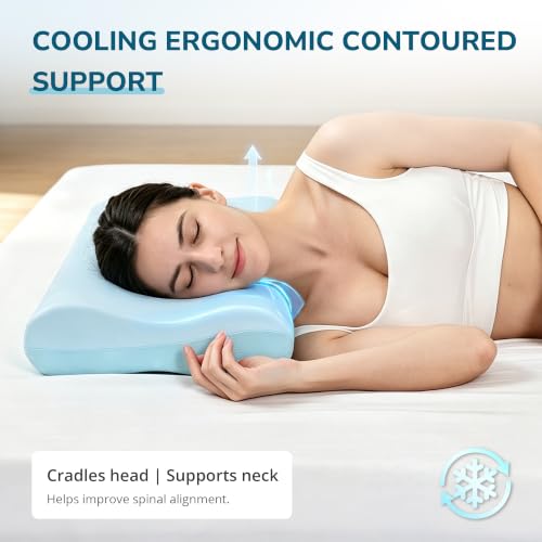EGOHOME Cooling Gel Memory Foam Pillow, Contour Neck Support,