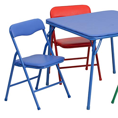 Blue Kids Folding Table and Chairs Set - 5-Piece Preschool Activity Furniture