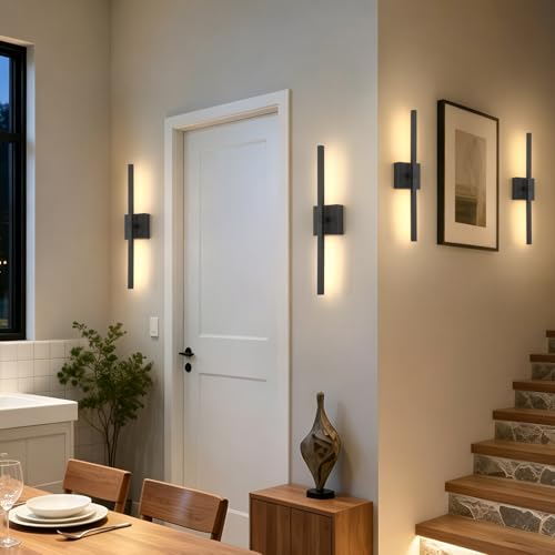 Black 24-Inch Battery Operated Wall Sconce Set - Rechargeable, 360° Rotatable, Dimmable, Wireless with Remote - Variation: Black / 3W-24Inch